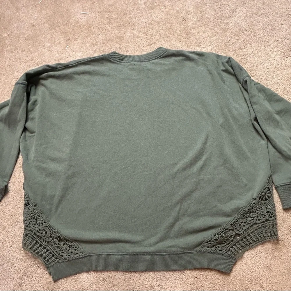 Aerie Green Crochet Pullover Sweatshirt Oversized Womens Small